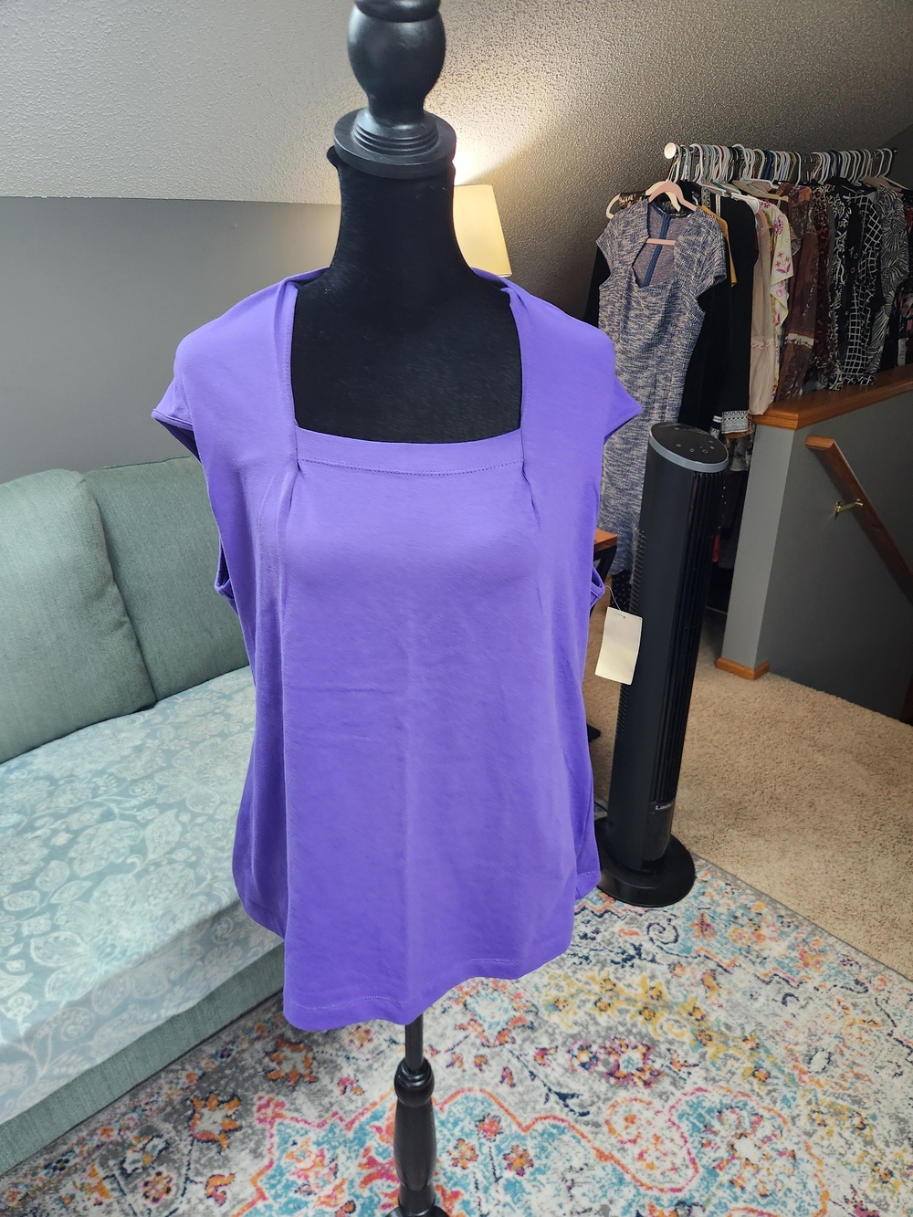 Coldwater Creek Anytime Squareneck Top Purple Large NWT